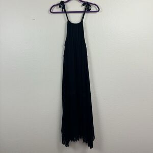 Old Navy Boho Gauzy Crochet Lace Tiered A-Line Halter Midi Dress Black Medium